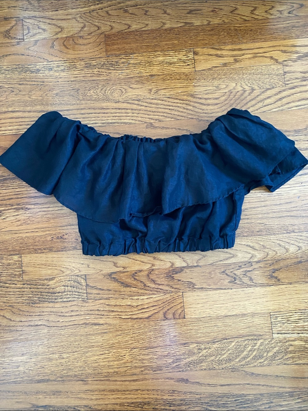 Banana Republic Linen Black Off-Shoulder Ruffle Crop Top